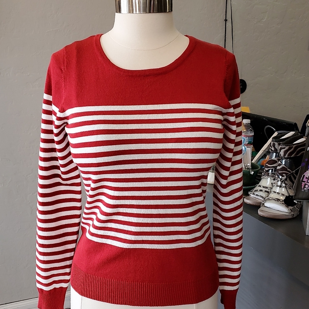 Red and white stripe pullover sweater